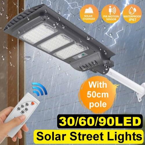 40W 80W 120W 90 LED Solar Street Light with 50cm Pole 2000LM Wall Lamp PIR Motion Sensor Security Lamp for Outdoor Garden Plaza