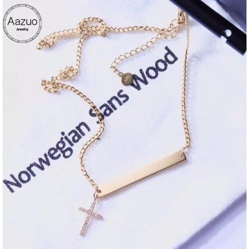 Aazuo Fashion Hot sale Instagram Stype 18K Orignal Yellow Gold Cross Long Card Chain Necklace Gifted for Women Au750
