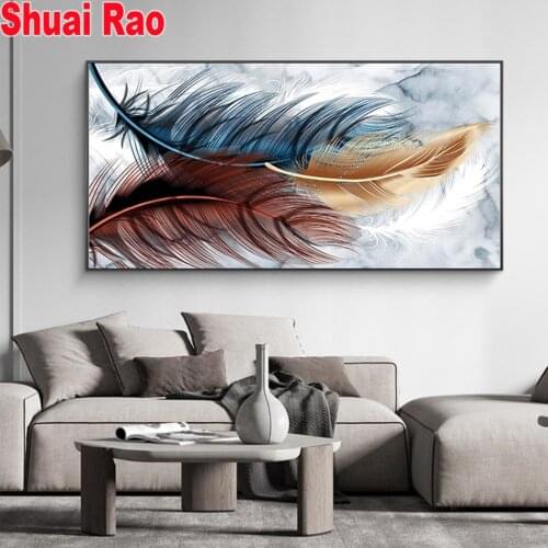 Large Feather 5d diy diamond painting full drill square rhinestone mosaic embroidery round Decor Nordic Poster For home Decor