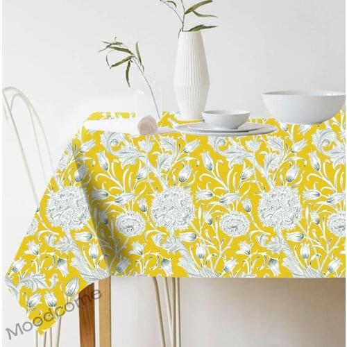 Large Yellow Orange Floral Pattern Leaf Flowers Decorative Wall Tapestry Waterproof Linen Tablecloth Morris Art Table Cloth