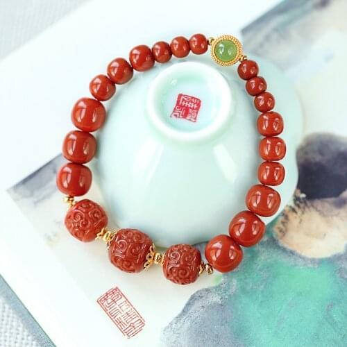 Natural red agate Jade bracelet Good fortune Freckle beads jasper manual DIY Bracelet men and women Fashion jewelry