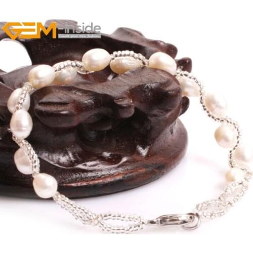 Giftm-inside Natural Round Freshwater Pearl Beads Fashione Charm Geastic Bracelet Knight Bangle For Women Girl Gift 5-6MM