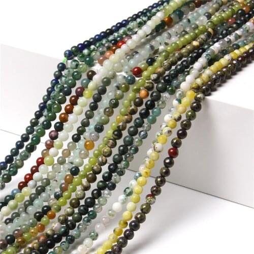 Smooth Natural Gems Stone Beads 4mm Green Agat Jades Bead Fluorite Crystal Loose Beads For Jewelry Making Necklace Diy 15.5"