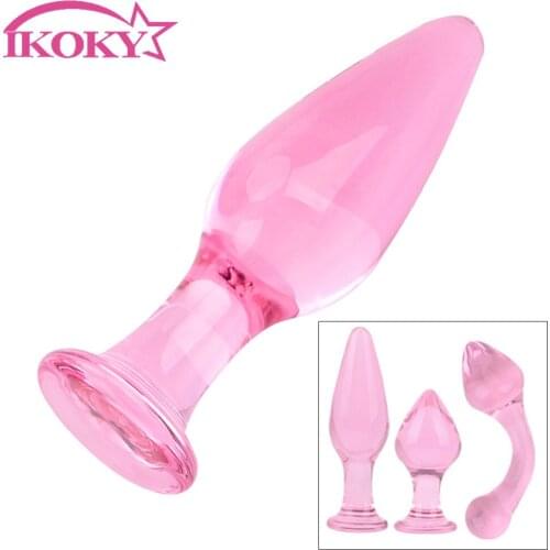IKOKY Prostate Massage Sex Toy for Women Pink Crystal Butt Plug Erotic Glass Anal Plug Adult Products Female Masturbation