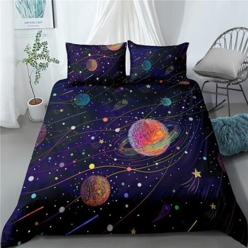 Cartoon Universe Outer Space Galaxy Bedding Set Twin Full Queen King Size Duvet Cover Set Planet Space Bed Linens Bedclothes