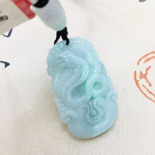 Pure natural Emerald jade Hand-carved two-color Zodiac snake pendant with simple necklace Men and women sweater chain