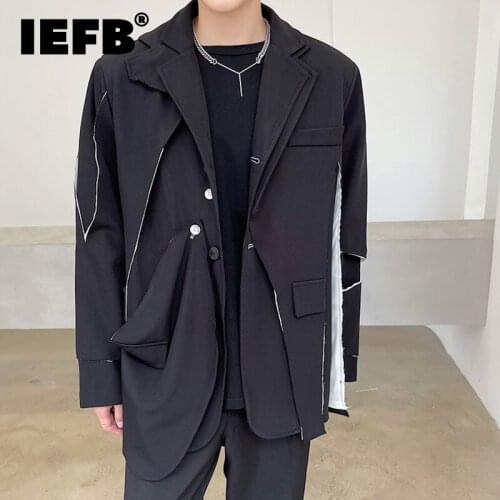 IEFB 2021 New Blazer Color Contrast Splicing Three-dimensional Cut Rough Edge Double-layer High Quality Design Mens Suit Coat