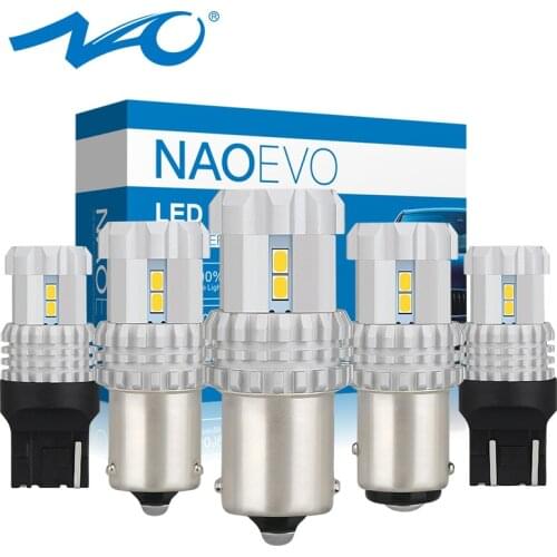 NAO P21W LED PY21W T20 W21W W21 5W Dimension Lights BA15S P21/5W 12V 7443 1156 DRL 1157 Bay15d Brake White 7440 BAU15S 6000K Red