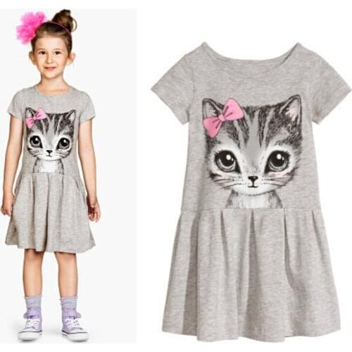 New arrival baby girls summer clothes children dress girls one-piece dress T-shirt black cat