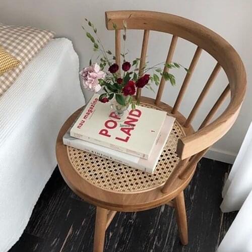 Nordic Dining Chairs for The Kitchen Japanese Retro Style Rattan Solid Wood Dining Chair Home Furniture Bedroom Breakfast Chair