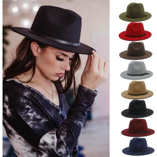 Autumn and winter travel woollen Hat Womens British hat sunscreen warm wide brim Shanghai beach parent child mens Panama