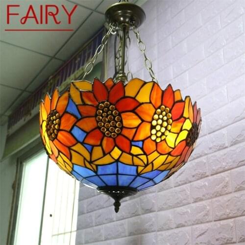 FAIRY Tiffany Pendant Light Contemporary LED Sunflower Figure Lamp Fixtures For Home Dining Room