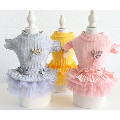 Flying Sleeve Striped Sling Skirt Dog Dress Pet Products Warm Cotton Clothing For Dogs Cats Rabbit Coats Teddy Dog Clothes