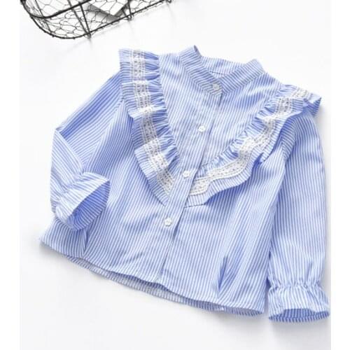 Girls striped long-sleeved shirt with flared sleeves and spring blouse