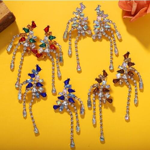 Dvacaman 2020 Luxury Colorful Long Tassel Rhinestone Drop Earrings Women Fashion Shiny Crystal Pendant Earrings Jewelry Wedding