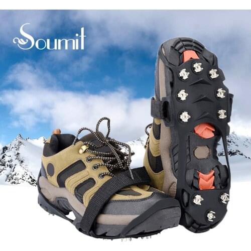 Soumit 10 Stud Manganese Steel Ice Gripper Spikes for Shoe Anti Slip Climbing Snow Crampons Cleats Chain Claws Grips Boots Cover