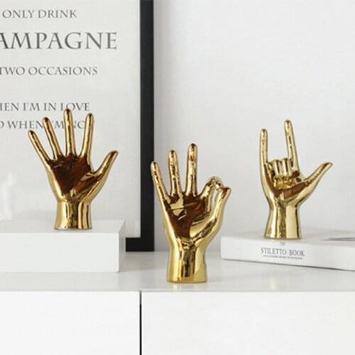Golden Porcelain Gesture Finger Statue Modern Decoration Home Decoration Accessories Office Desktop Statue Decoration Interior
