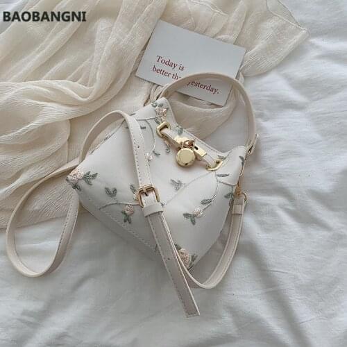 Flowers Embroidery bucket Crossbody Bags For Women High Quality Luxury Handbags Designer Sac Ladies Shoulder Messenger Bag