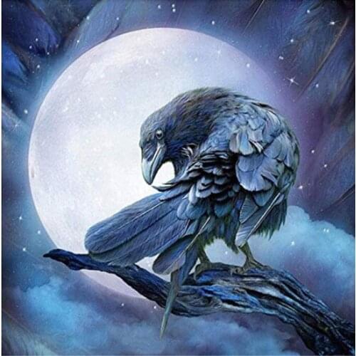 Crow in the Moonlight Animal oil painting Needlework,Cross stitch kits Stylish for Embroidery,Crafts Art 14CT DIY Handmade Decor