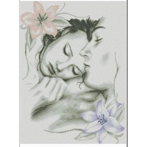 Embroidery Needlework Crafts 14CT Unprinted DIY Quality lily flower Couples Cross Stitch Kits Handmade Arts Home Decor