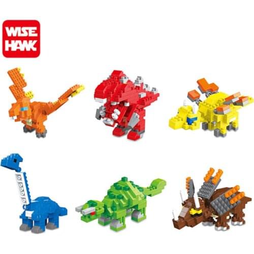 Wisehawk Kawaii Dinosaur Blocks Funny Mini Tyrannosaurus Animal 3D Diy Micro Model Plastic Building Blocks Bricks Toys For Kids