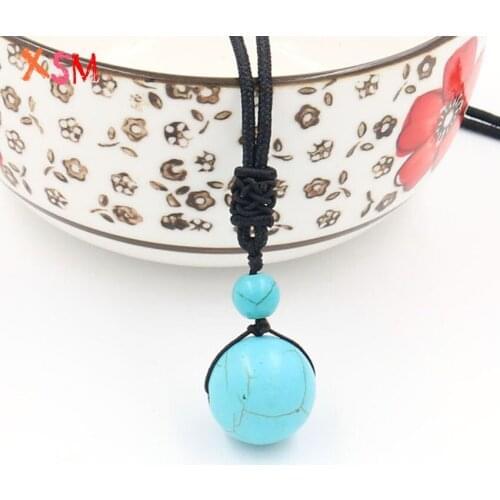 Xinshangmie Fashion Personalized Green Turquoises Beads Ball Lucky Rope Chain Pendant Necklace Charm Jewelry Gift 1 Pcs/Lot