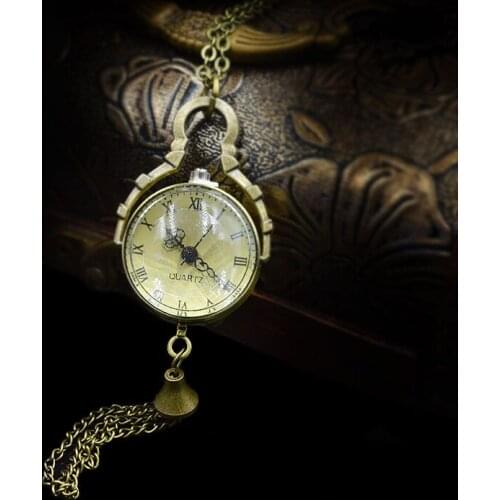YA1810 Vintage Glass Globe Ball Pocket Watch Necklace Good Quality Bronze Chain 28inch long