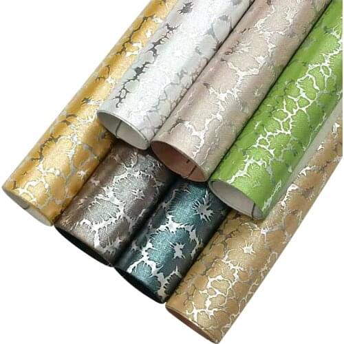 Silver/Gold Color Embossing Mirror Reflective Eco-Friendly PU Faux Leather Fabric Sheet for Making Cover/Hair Bow/Craft