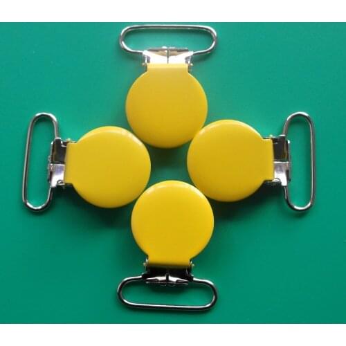 25MM Yellow Round Shape Enamel Metal Suspender Clips,Pacifier Clip,Lead Free,With Plastic Teeth,20Pcs Free Shipping