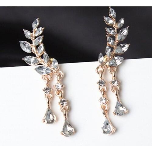 Hot Crystal Long Earrings for Women Cubic Zircon Leaf Tassel Earrings 2021 Silver Color Bridal Wedding Earrings Fashion Jewelry