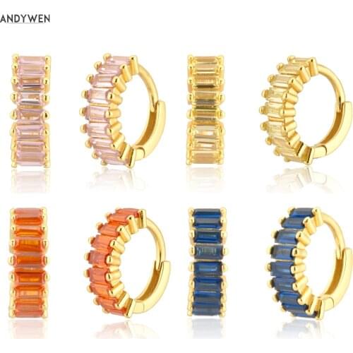 ANDYWEN 100% 925 Sterling Silver Gold Gold Pink Orange Zircon Blue Hoop Piercing Loops Circle Dangle Earring For Women Gift