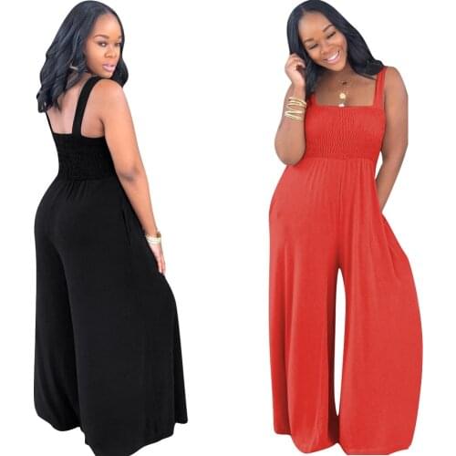 S-3XL Plus Size Summer Casual Loose Wide Leg Black Jumpsuit Women Solid Sling Sleeveless Fashion Romper Wholesale Dropshipping