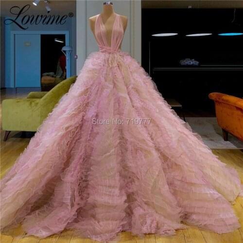 Pink Evening Dress Cloud Prom Dresses Hot Sexy Deep V Neck Long Dubai Arabic Wedding Party Gowns Robe De Soiree 2019 Couture