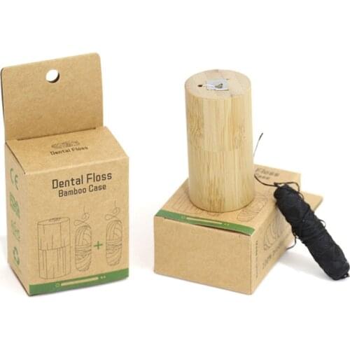 2 pcs Floss + 1 Bamboo Tube Bamboo Charcoal Dental Floss in Bamboo Tube