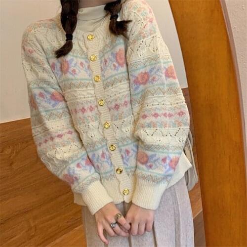 2021 Fashion Kawaii Students Casual Autumn Sweater Gentle Women Wear Loose Knitting Cardigan Sweater