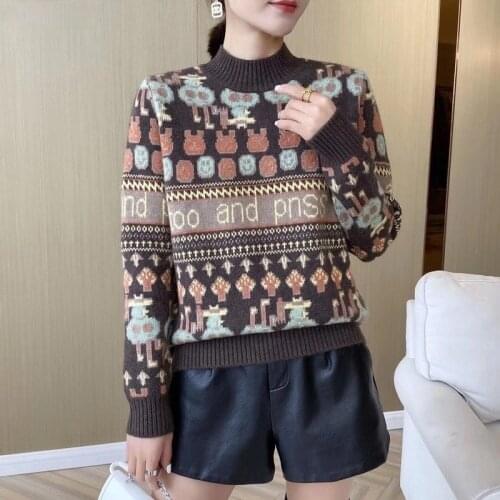 2021 new sweater womens bottoming shirt Western style long-sleeved half-high neck sweater loose casual all-match Korean top