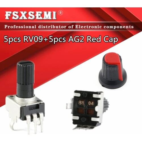 5Set RV09 Vertical 12.5mm Shaft whit AG2 cap each 5pcs 1K 2K 5K 10K 20K 50K 100K 1M Adjustable Resistor Rotary Potentiometer