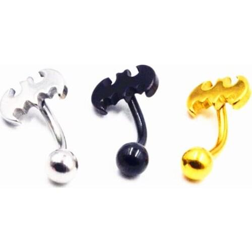 50pcs Stainless Steel Bat Navel Belly Ring Button Navel Bar Body Piercing Jewelry 14G Gold Sliver Black Free Shipping