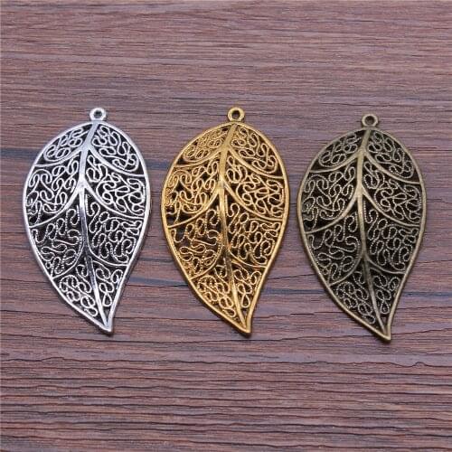 6pcs 57x31mm 3 Colors Antique Gold Antique Silver Color Antique Bronze Big Filigree Leaf Pendant Big Leaf Pendant Charms
