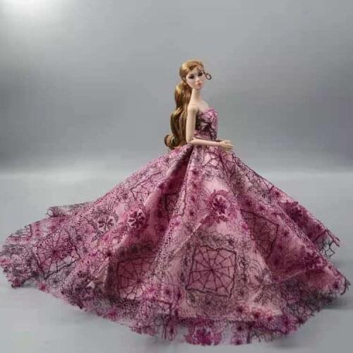 1/6 BJD Accessories Purple Floral Off Shoulder Princess Wedding Dresses For Barbie Clothes Evening Gown 11.5" Doll Outfits Toys