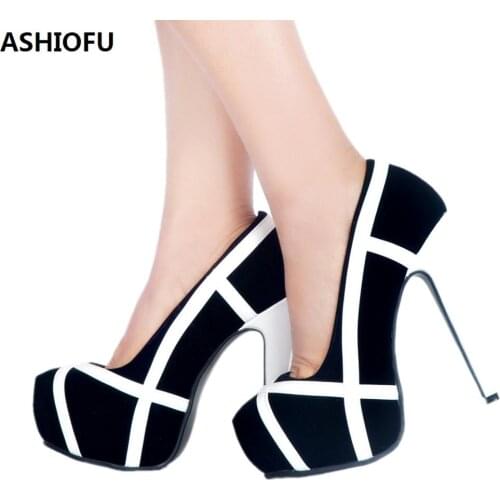 ASHIOFU Handmade Womens Office&Career High Heel Pumps White-straps Party Slip-on Dress Shoes Fashion Daily Wear Court Shoes