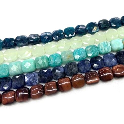 Natural Apatite Luminous Amazonite Sodalite Beads 15'' Faceted Square DIY Loose Beads For Jewelry Making Beads Necklace Bracelet