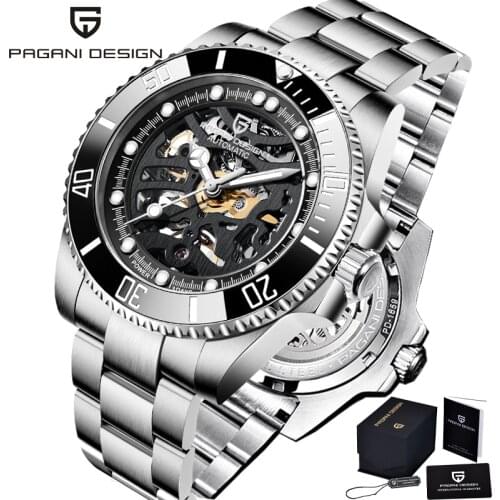 PAGANI Design Automatic Mechanical Watch Mens Hollow Dial Top Brand Luxury Mens Watch Stainless Steel Strap Waterproof Watches