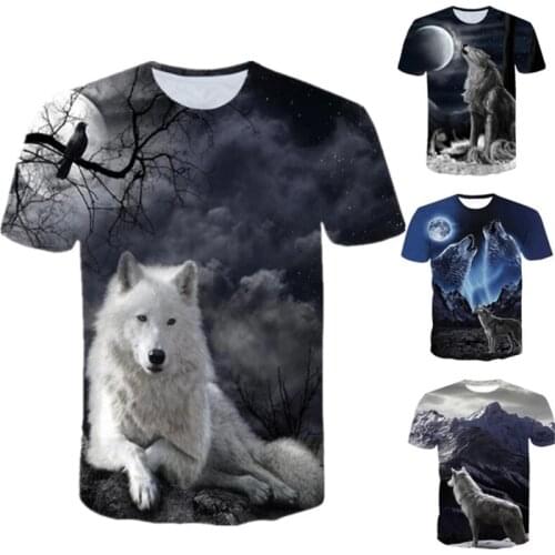 2021 New Male Wolf 3D Print T-Shirts Summer Casual O-Neck Slim Short Sleeve Tees Men Fashion Hip Hop Large Size Tops Streetwear