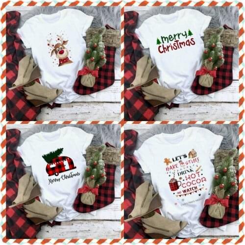 Let Bake Stuff Drink Hot Cocoa and Watch Christmas Movie T Shirt Women Fashion Graphic Cute Tops Tee Female Kawaii Cartoon Shirt