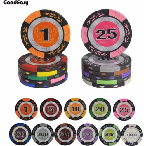 Crown Wheat Texas Hold'em Clay Poker Chips Set with Trim Sticker Casino Club Metal Poker Coins Wholesale price 5PCS/Lot 14g