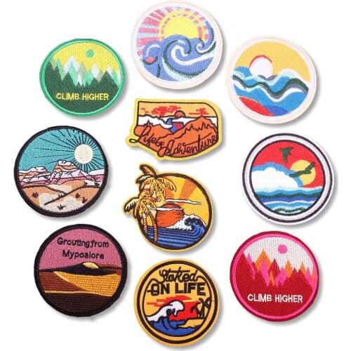 Sunrise Sunset Cute Patch On Clothes DIY Appliques Sewing Badges Handmade Embroidered Applique Iron On Patches For Clothes