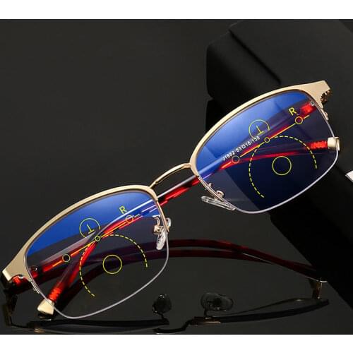 Smart zoom Half-Frame Multifocal Reading Glasses Men Women Progressive Anti-blue light Multifunction Hyperopia Eyeglasses Black