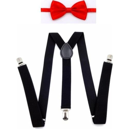 Solid Color Mans Belt Bowtie Set Men Women Suspenders Polyester Y-Back Braces Two Colors Bow Tie Adjustable Elastic