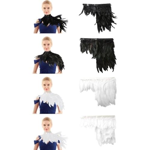 Punk Gothic Feather Cape Cloak Dyed Rooster Feather Wings Shoulder Shrug Wrap Halloween Party Cosplay Stole Shrug Poncho Costume